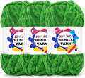 Velvet Chenille Yarn for Crocheting & Knitting - Soft, Thick, Bulky, Chunky Green Velvet Yarn - 3 x 100g