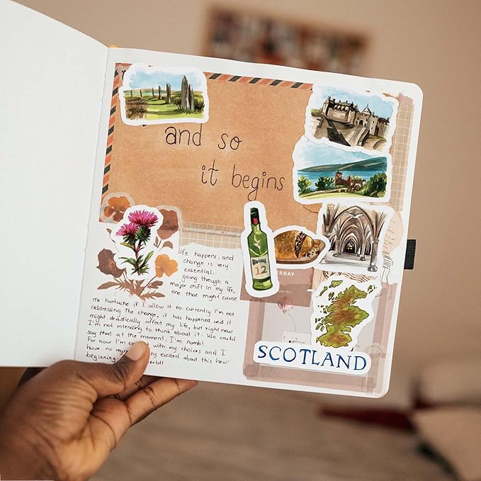 Navy Peony Spectacular Scotland Travel Stickers (31pcs) - Watercolor, Waterproof, Scottish Themed Vacation Decals for Journals, Scrapbooks, Tumblers