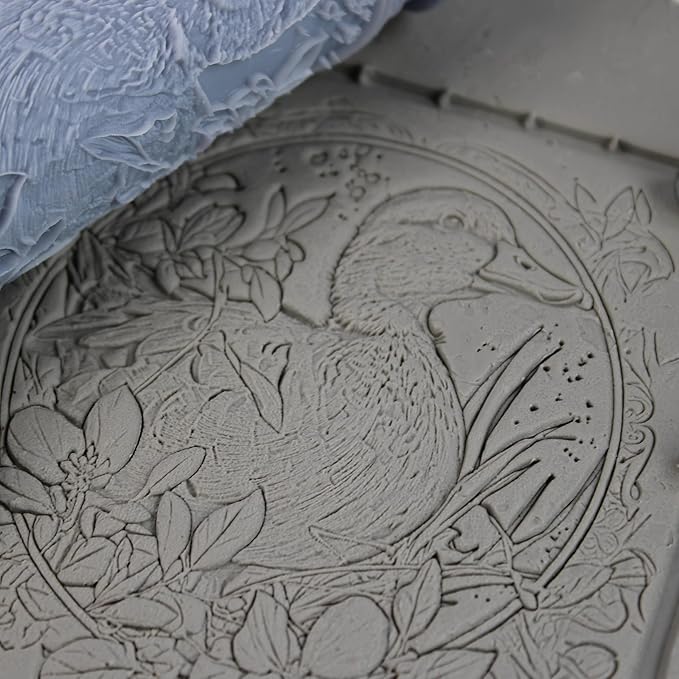 Duck Clay Texture Roller (4") - Bird Set #02 - Embossing Pattern Roller for Polymer & Ceramic Clay, Pottery & Crafts