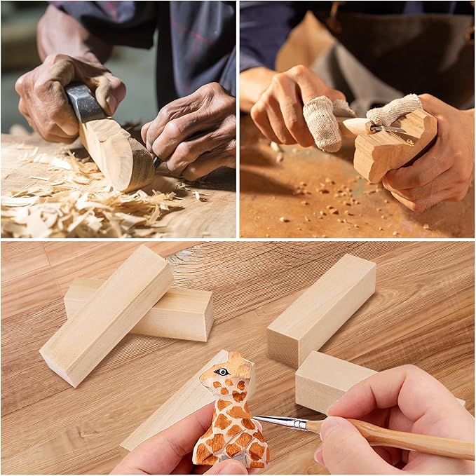 7 Pcs Basswood Blocks for Carving & Whittling - 2 Sizes (4x1x1 & 4x2x2 Inches), Premium Wood Set, Ideal for Crafts, Model Building, and Artisans (Carving & Whittling Wood)