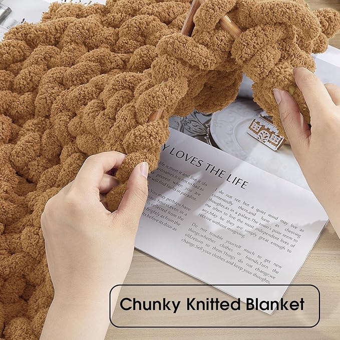 HOMBYS 8 Pack Assorted Chunky Yarn for Crocheting,Super Bulky Large Soft Fluffy Yarn,Plush Fuzzy Yarn,Thick Chenille Yarn for Hand Knitting/Arm Knitting,4 Khaki & 4 Coffee(27yds,8 oz Each Skein)