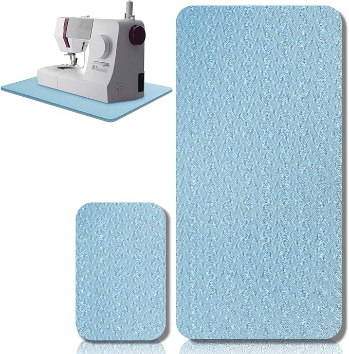 2 Pcs Sewing Machine Muffling Mat Pedal Sewing Mat Reduce Vibrations Noise No Slip Machine Accessories for Quilting(17'' X 36'' and 9'' X 14'',Light Blue)