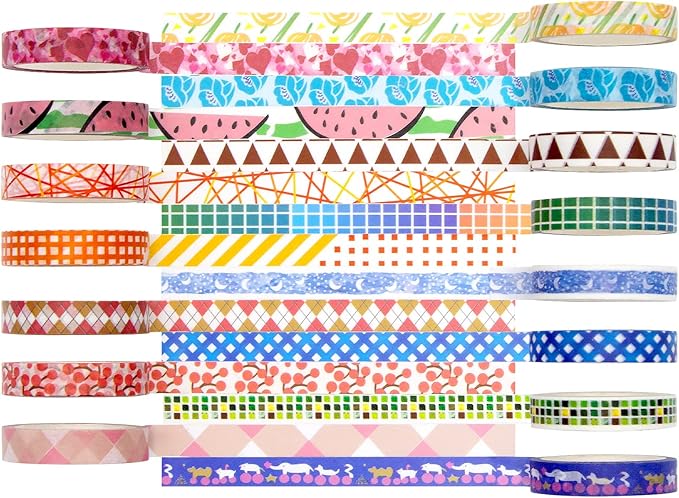 48 Rolls Washi Tape Set - 8mm Wide Decorative Masking Tape, Colorful Flower Style Design for DIY Craft Scrapbooking Gift Wrapping
