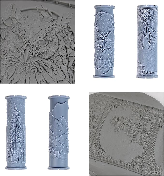 Frosty Retreat Collection 4-Pack Clay Texture Rollers (4") - Winter Set #01 - Embossing Pattern Rollers for Polymer & Ceramic Clay, Pottery & Crafts