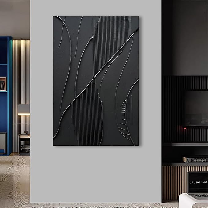 NANKAI Art Hand-Painted Modern Minimalist Abstract Art Black Texture Oil Painting Large Home Wall Art Deco Oil Painting 45x30 inches