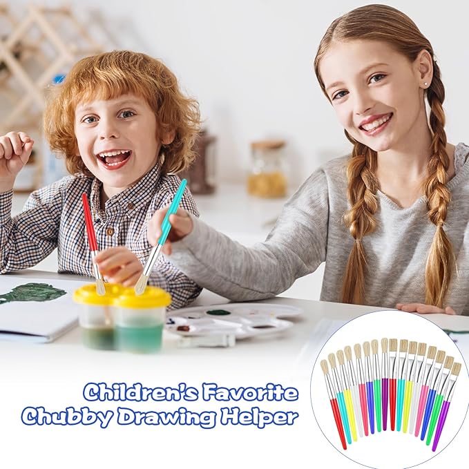 64 Pcs Paint Brushes Sets for Kids Toddler Art Supplies Large Chubby Round and Flat Brush for School Washable Acrylic Oil Paint