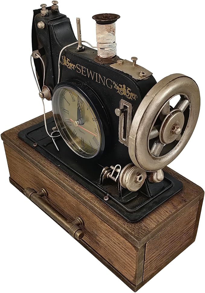Berfutall-Vintage Sewing Machine with Wooden Case, Battery Operated Quartz Clock, Retro Style Sewing Machine Home Decor, Gift for Mom, Dad, Christmas