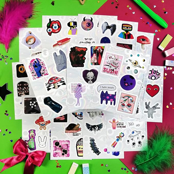 BulbaCraft 100Pcs Weirdcore Stickers, Weird Stickers for Adults, Weird Gifts, Psychedelic Decals, Trippy Decals, Weirdcore Accessories, Gifts for Women & Men