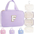 TOPEAST Gifts for Friends - Friendship Gifts for Women, Travel Toiletry Bag for Women, Hanging Toiletry Bag, Monogrammed Initial Toiletry Pouch Makeup Bag - Letter F, Purple