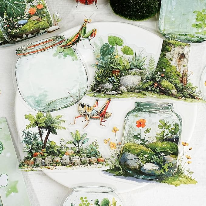 90 Pieces Aesthetic Landscape Creation PET Sticker Set, 6 Pack Vintage Oil Painting Bottle Scenery PET Stickers for Scrapbooking, Journaling, Waterproof DIY Crafts, and Junk Journal