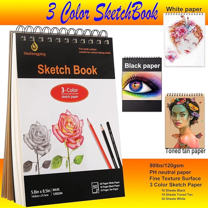 42 Pack Drawing Set Sketch Kit, Art Sketching Supplies has 3-Color Sketchbook Coloring Book Graphite Charcoal watercolor pencils, Portable Travel Size Case gift for Beginner Artists Adults