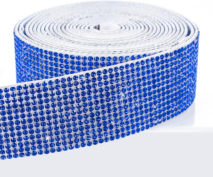 Novani Self Adhesive Rhinestone Ribbon, 1.14 Inch Wide 3 Yards 1 Roll, Royal Blue Crystal Diamond Bling Strips for DIY Crafts,Home Decor,Glitter Glass Rhinestones Tape for Crafting,Car Decoration