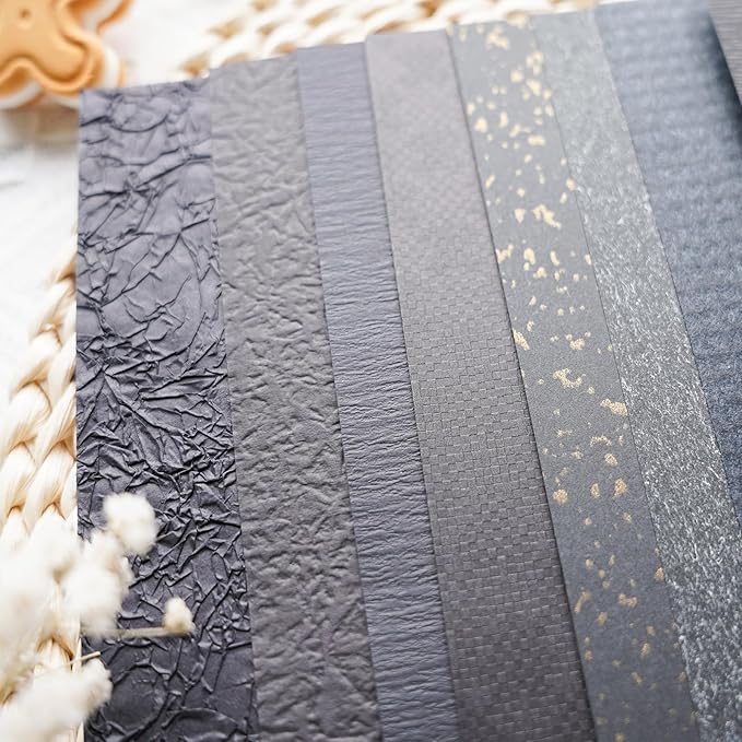 15Pcs Handmade Scrapbook Art Paper Craft Textured Paper Colorful A5 sheet Mesh Special Paper Mix for Scrapbooking Junk Journal Journaling Supplies DIY Materials,5.8x8.2 inches (Black)