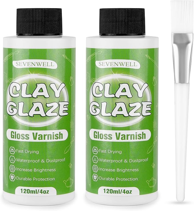 SEVENWELL 240ml Air Dry Clay Glaze, Gloss Clay Varnish Prevent Clay from Surface Wear, Cracking, Scratches, Sealer for Air Dry Clay, Polymer Clay, ResinCrete, Pottery, Acrylic Paint