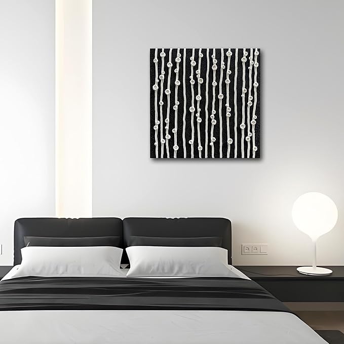 NANKAI Art Hand-Painted Black and White Thick-Textured Abstract Painting Contemporary Minimalist Canvas Oil Painting, Home Office Wall Decoration Art, 24x24 inches
