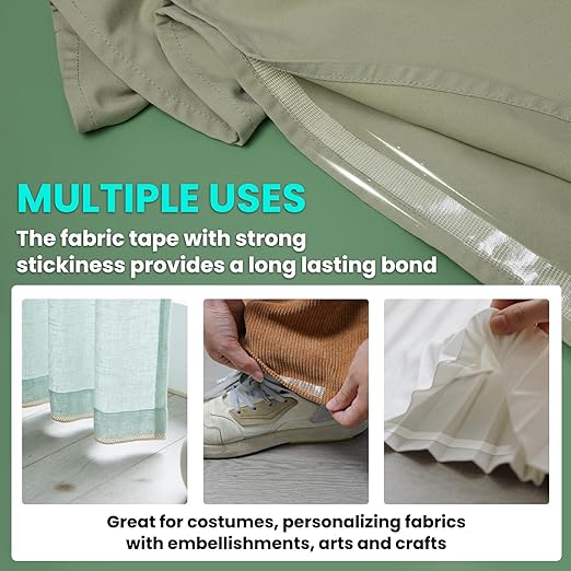 Birllaid White No Sew Hemming Tape Double Sided,Sticky Strong Adhesive Cloth Leather Tape Press-on Tape, No Ironing, Gluing, Alterations and Hemming,Easy to Remove 1/2 Inch x 200 Feet
