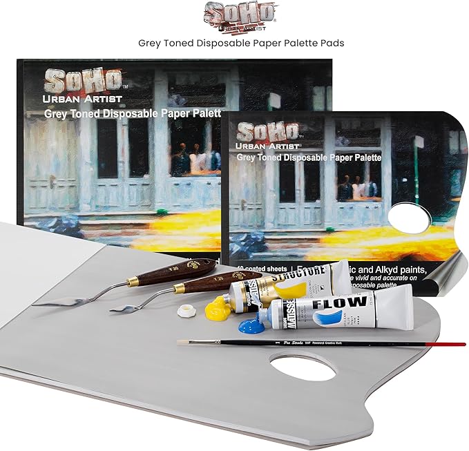 SoHo Urban Artist Disposable Paper Palette, 12x16, 40 Sheets, 10 Pack - Grey-Toned Paper Palette for Plein Air, Painting, Traveling, 400 Sheets Total