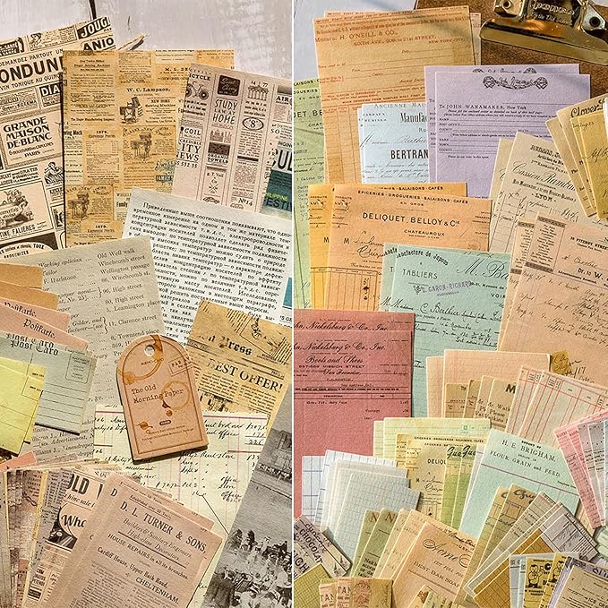 200 Sheets Vintage Newspaper Tickets Scrapbook Paper, Journaling Scrapbooking Supplies Craft Posters Decoupage Paper Ephemera for Junk Journals Card Making Decorative Background
