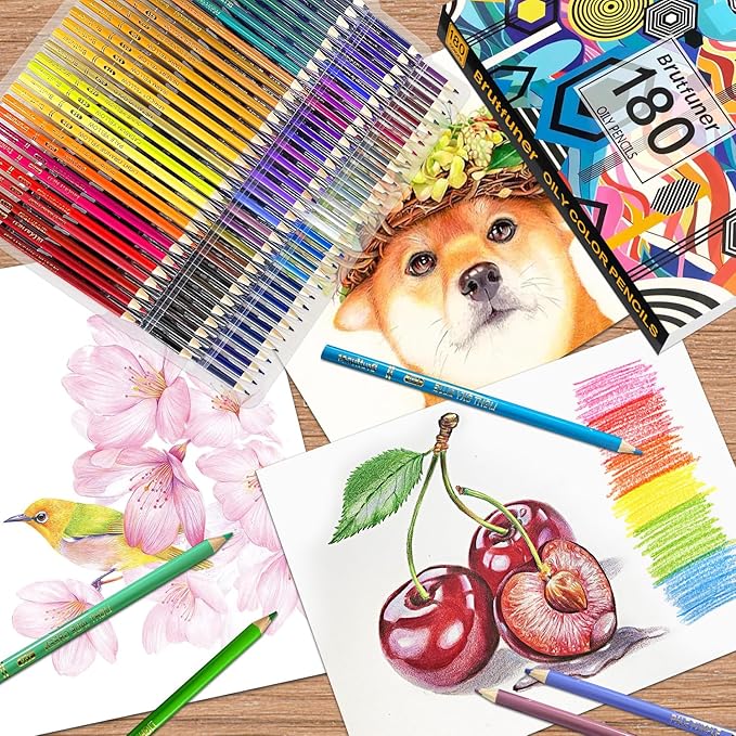 LBW 180 Colored Pencils for Adult Coloring Books, 12 Metallic Pencil, Oil Based Soft Core Professional Color Pencils for Artists Beginners, Drawing Coloring Sketching Blending