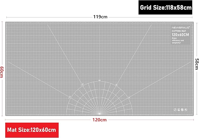 NEWBRAUG 24'' × 48'' Large Self Healing Cutting Double Sided 5-Ply Mat, Big Cutting Board for Rotary Cutting, Quilting, Sewing, Craft, Fabric & Scrapbooking(Gray/Black)
