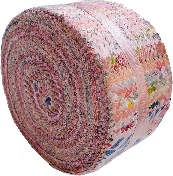 Jelly Roll Fabric 100% Cotton Quilting Fabric, 40 Pre-Cut Strips (2.5 x 44 Inch) for Quilting and Sewing - 20 Assorted Floral Prints -Rose Sea
