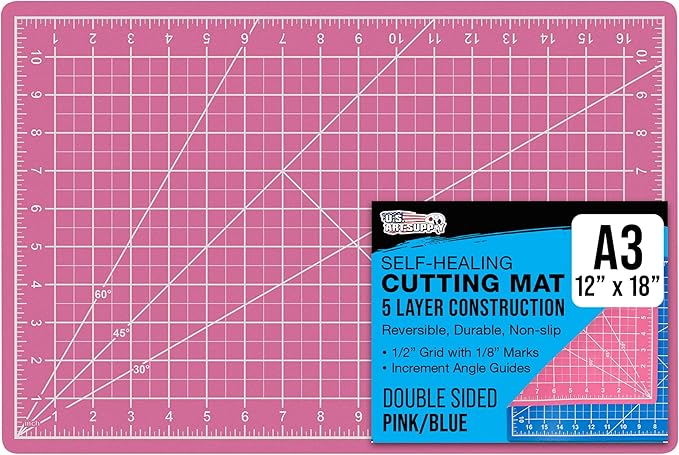 U.S. Art Supply 12" x 18" Self-Healing Cutting Mat 5-Ply - Double-Sided Pink/Blue Craft Mat, Non-Slip Cutting Mats for Crafts, Sewing, Quilting, Scrapbooking