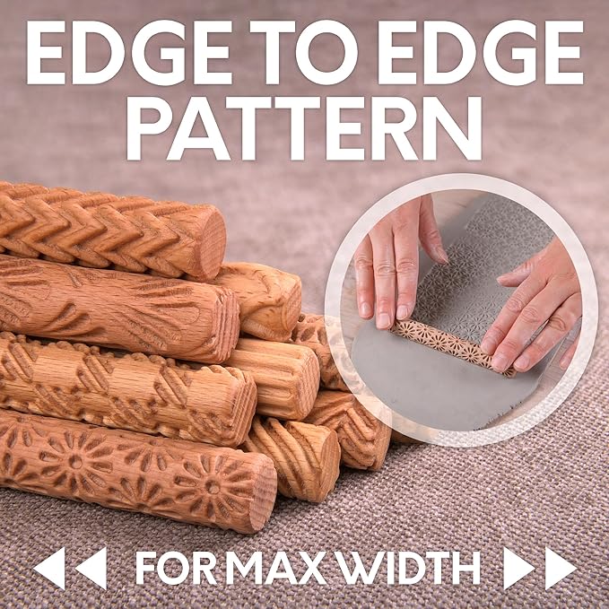 Byllstore Clay Texture Rollers | 10-Pack | 5 in x 0.65 in | Premium Wooden Pottery Tools