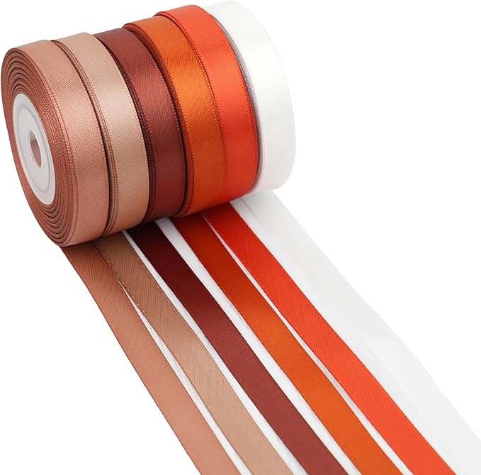 Terracotta Ribbon 3/8 Inch Thin Burnt Orange Satin Ribbon 6 Rolls Assortment for Crafts Wedding Baby Shower Decoration Gift Wrapping Invitation Card Tags- 60Yards