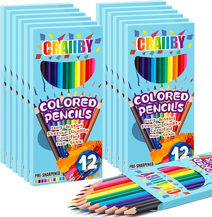 Premium Colored Pencils, Soft Core, 288 Count (Pack of 24), 12 Colors Pre-sharpened Color Pencils Bulk, Back to School Supplies, Classroom Prizes (12)