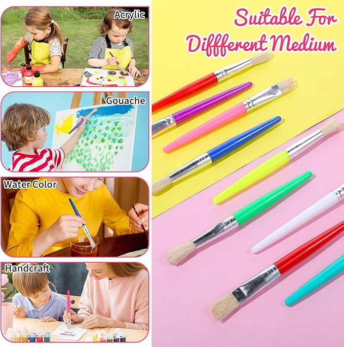 64 Pcs Paint Brushes Sets for Kids Toddler Art Supplies Large Chubby Round and Flat Brush for School Washable Acrylic Oil Paint