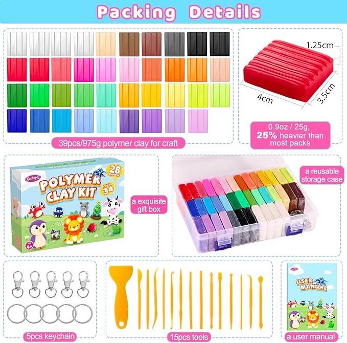 Polymer Clay Kit, 34 Colors Modeling Clay for Kids Adults, Funtopia Oven Bake Clay with Tutorial Book Sculpting Tools Storage Box for Sculpture, Crafting, DIY Projects, Jewelry Making(0.9oz/pc)