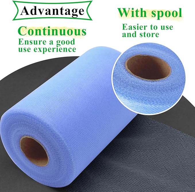 Powder Blue Tulle Fabric Rolls 6 Inch by 100 Yards (300 feet) Fabric Spool Tulle Ribbon for DIY Halloween Tutu Bow Baby Shower Birthday Party Wedding Decorations Christmas Craft Supplies