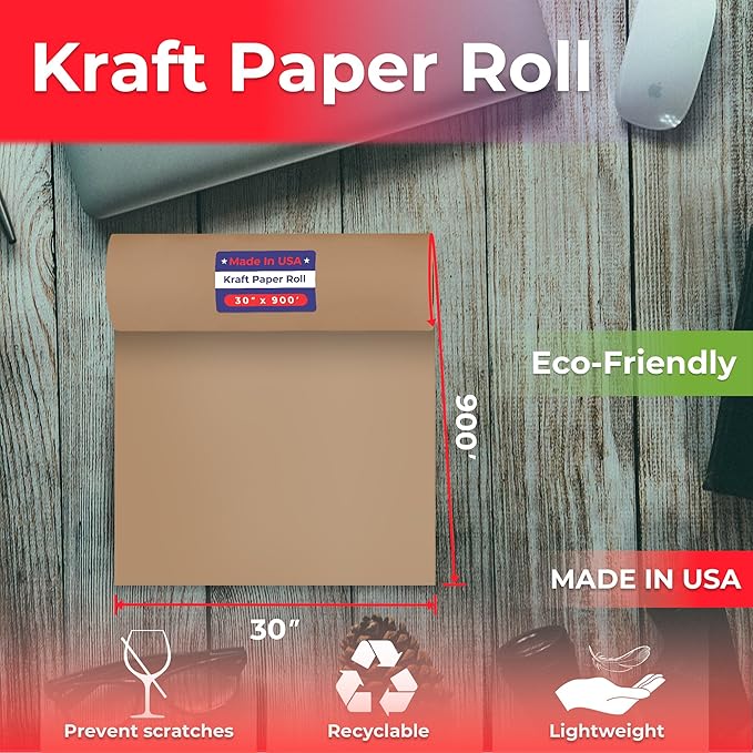 POS Paper USA 30" x 900' - Brown Kraft Paper Roll 40# Kraft Paper - (1 Roll/Case)