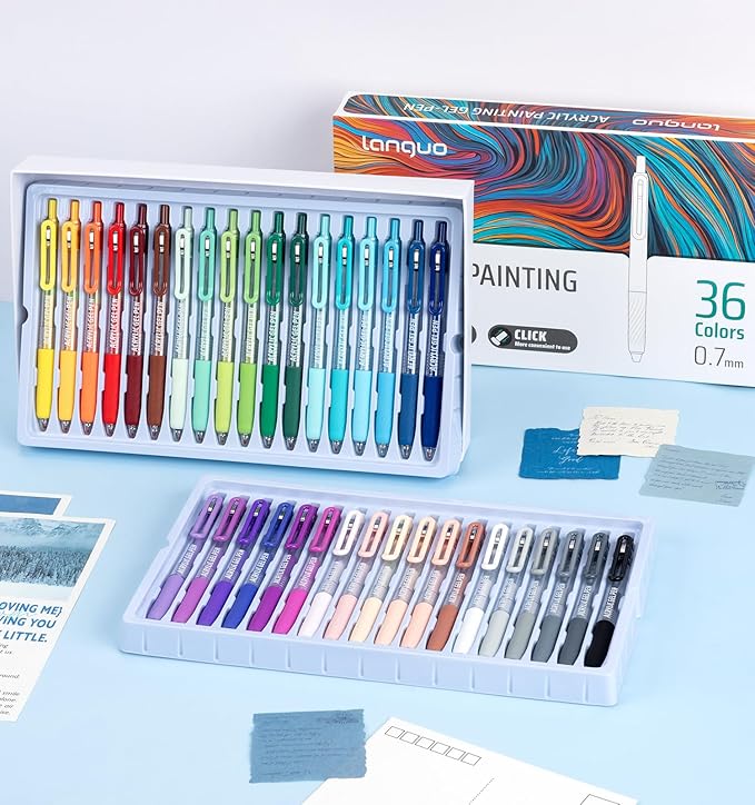 Gel Pens For Coloring, 36 Colors Retractable Colored Pens for Black Paper & White Paper, 0.7mm Fine Point Colorful Pens for Coloring, Writing, Drawing, Journaling, Note Taking, Office, Home