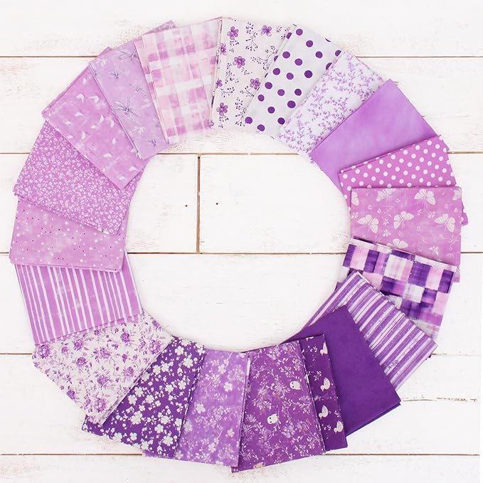 Threadart Exclusive 20 Fat Quarter Bundles - Lavender Vintage Prints 100% Cotton Fabric - Premium 100% Cotton Quilting Fabric - No Duplicates - Full Size Fat Quarters 18"x21" - Lavender