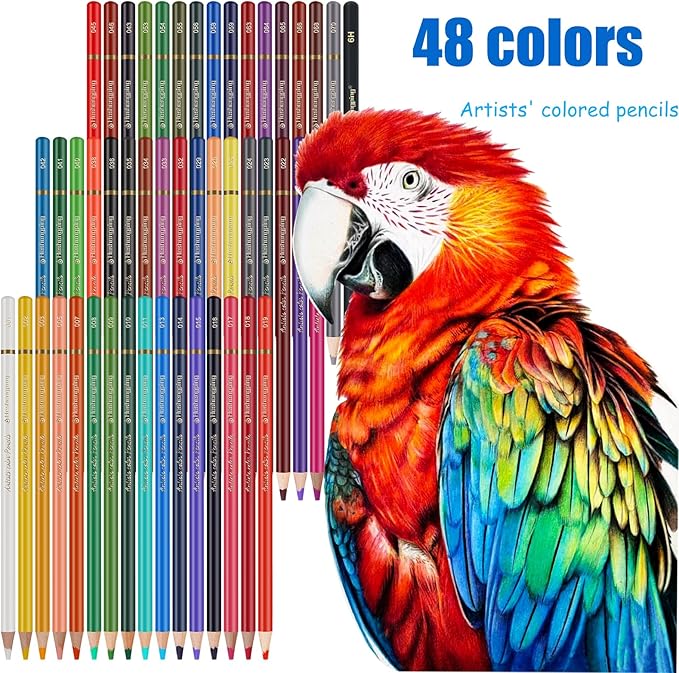 Heshengping 48 Color Colored drawing sketching Pencils Set for Coloring Books Drawing kit Art Supplies with Roll up Canvas Case gift for Adults Beginners familys