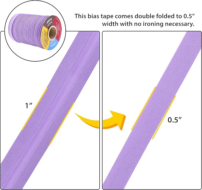 Mandala Crafts 55 Yards 1/2 Inch Lilac Double Fold Bias Tape for Sewing - Bias Binding Tape for Quilting Binding, Hemming, Seam, and Fabric Piping
