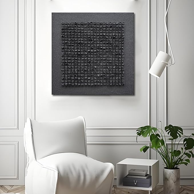 NANKAI Art Hand-Painted Black Textured Abstract Art in a Contemporary Minimalist Style is Suitable for Wall Decoration in Home Office or Corridor Size is 24x24 inches