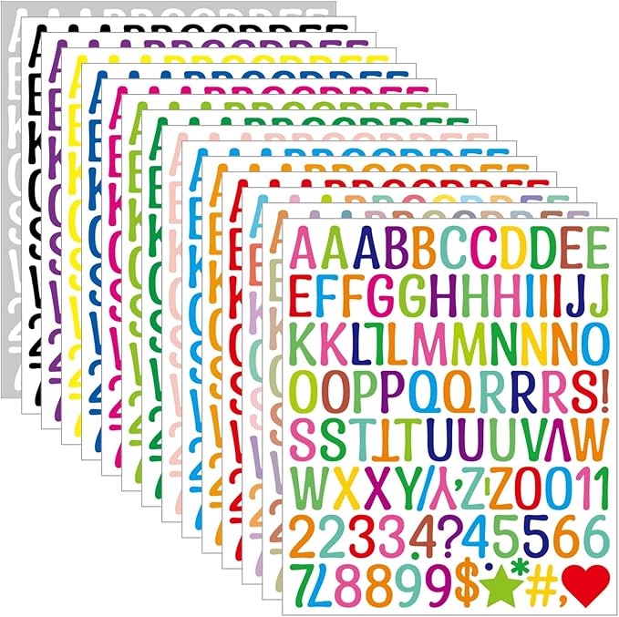 1920Pcs Letter Stickers 20 Sheets Alphabet Stickers 1 Inch Vinyl Self-Adhesive Waterproof Letters Number for Scrapbooking Water Bottles Cup DIY Crafts, Sign, Labels, Notebook, Mailbox, Windows, Doors