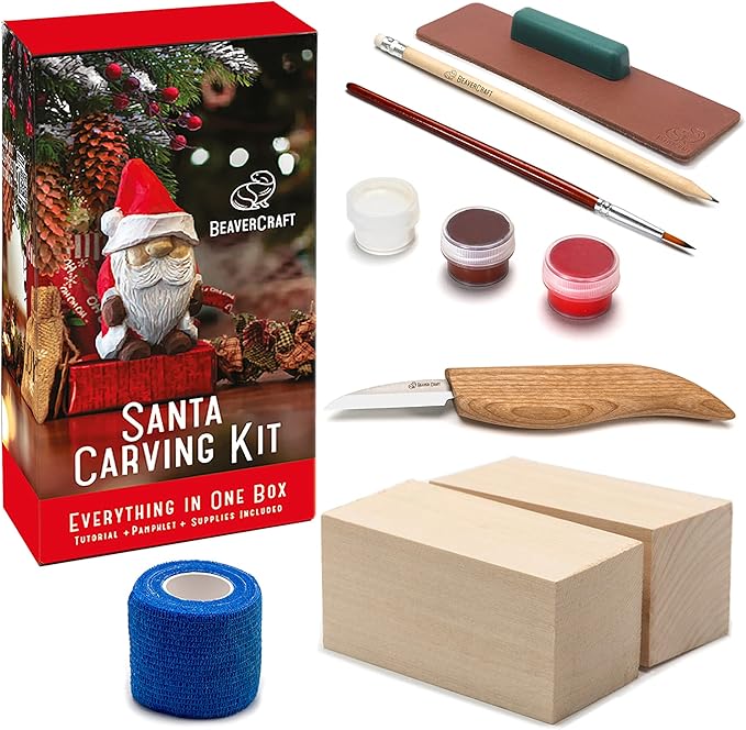 BeaverCraft DIY06 Santa Whittling Kit – Wood Carving Kit for Beginners – Wood Carving Tools Set, Diy Crafts for Adults – Woodworking Kits for Kids&Teens – Hobby Kits for Adults, Woodworking Gifts