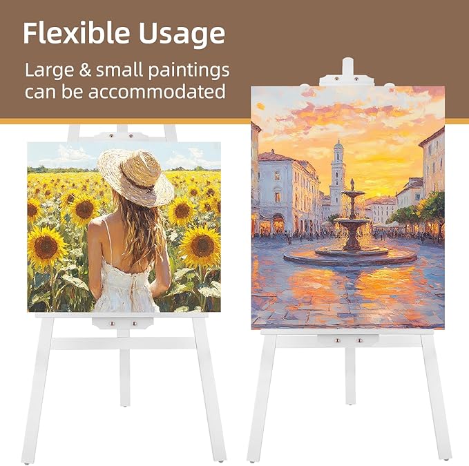 Falling in Art Easel Stand for Painting, Adjustable Wooden Easels for Painting Canvas Up to 42", Folding Art Easel for Drawing, Wedding Sign and Poster, Suitable for Kids and Adults(White)
