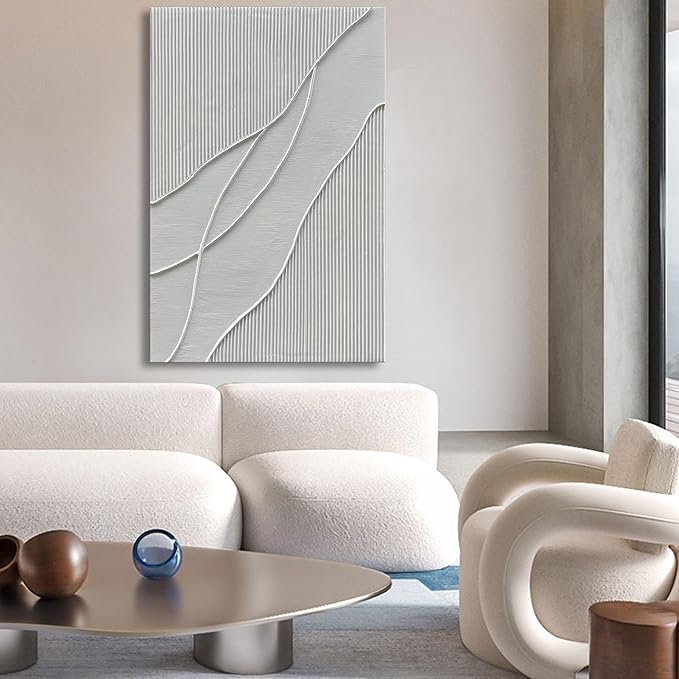 NANKAI Art Hand-Painted Thick Texture White Minimalist Oil Painting 45x30 inch Large Home Wall Decorative Art Oil Painting