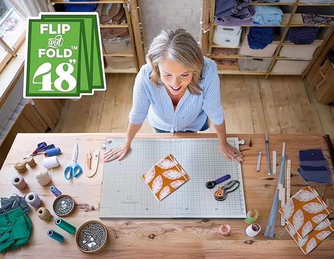 CUTTERPILLAR TRAVEL BUNDLE FOR SEWING & QUILTING - Glow Elite Mini LED Light Board, with Translucent, Self-Healing Cutting Mat - FLIP and FOLD 48 5-mats-in-1 - Glow Storage Tote