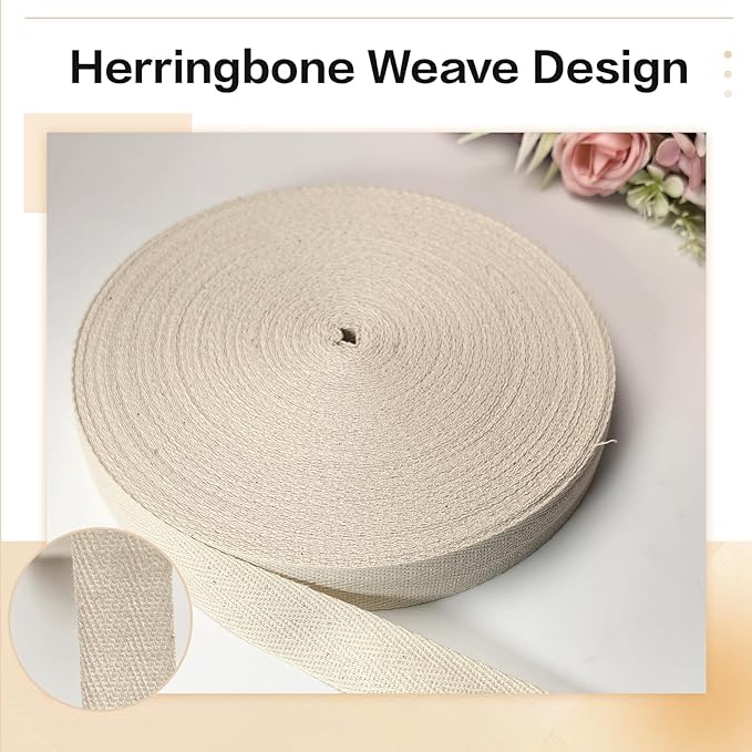 3/4 inch Natural White Herringbone Twill Tape for Sewing,Tags, Ties,Gift Wrapping Home Deco -40 YardsCotton Webbing Straps-Bias Binding Tape for Handles,Hoodie, DIY Crafts&Projects