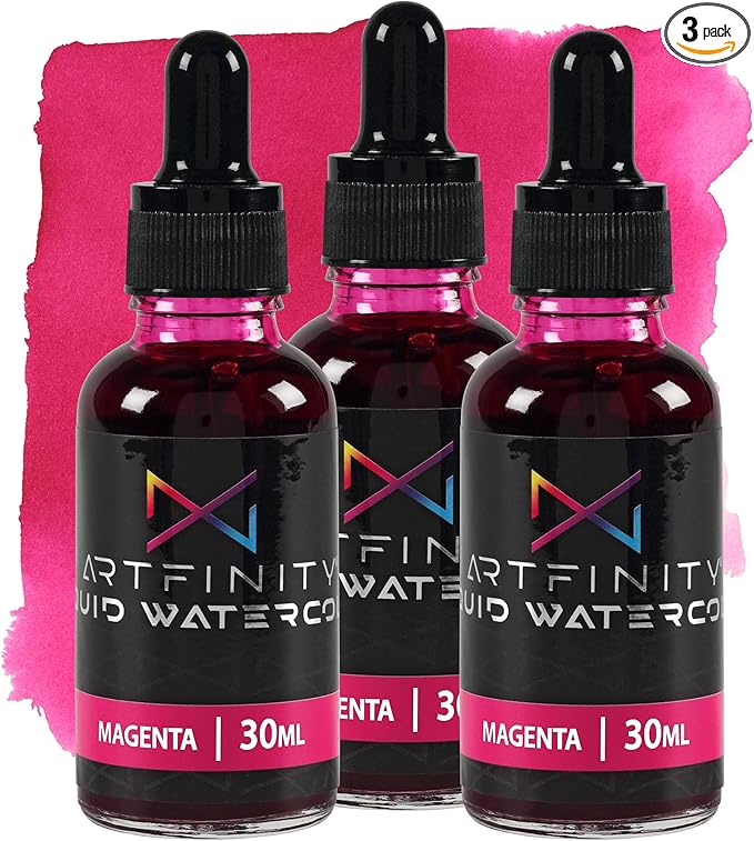 Liquid Watercolor Paint 30 ml Bottle - 3 Pack, Magenta - Vibrant Dye-Based Liquid Watercolor w/Glass Pipette, Fast-Drying, Fine Art Paint for Calligraphy, Airbrushing & Traditional Art