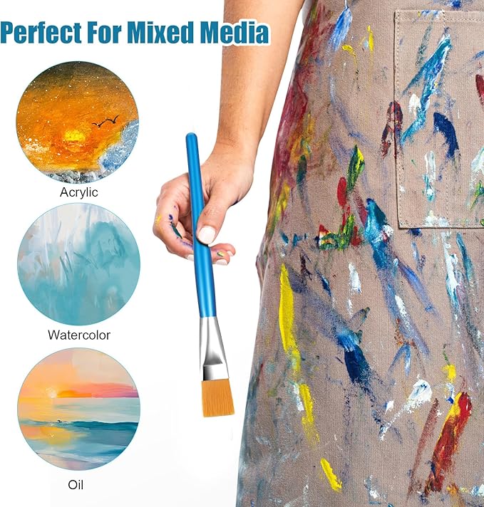 48 Pcs Paint Brush Set Bulk Acrylic Brush Wood Paint for Detail Art Crafts Artist Adult Watercolor Oil Face Body(1, 0.75, 0.5, 0.25 Inch, Flat Style)
