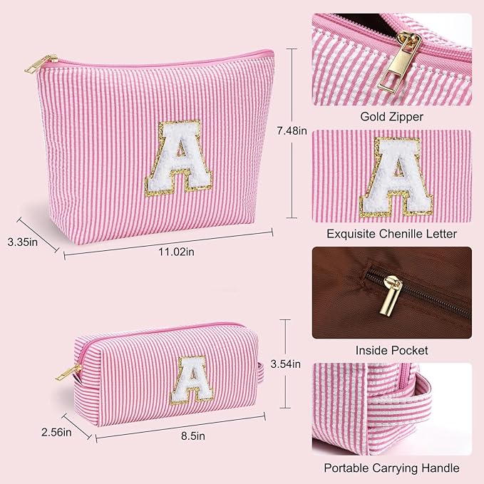 YOOLIFE Preppy Makeup Bag for Women - Personalized Cute Makeup Pouch for Girlfriend Bridesmaid Wife | Cosmetic Travel Toiletry Bag for Friend | Birthday Gift Idea for Her Mom Preppy Stuff Pink C