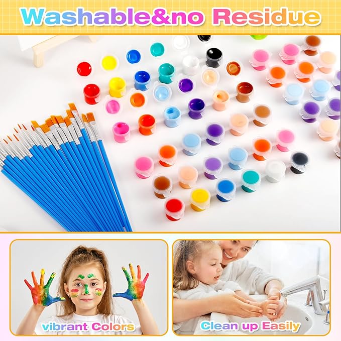 Yihurlm 30 Pack Mini Acrylic Paint, 12 Colors Acrylic Paint Strips with 66 Painting Brushes, Washable Mini Painting Kit for Home Birthday Party Favors Art Supplies (30 Pack)