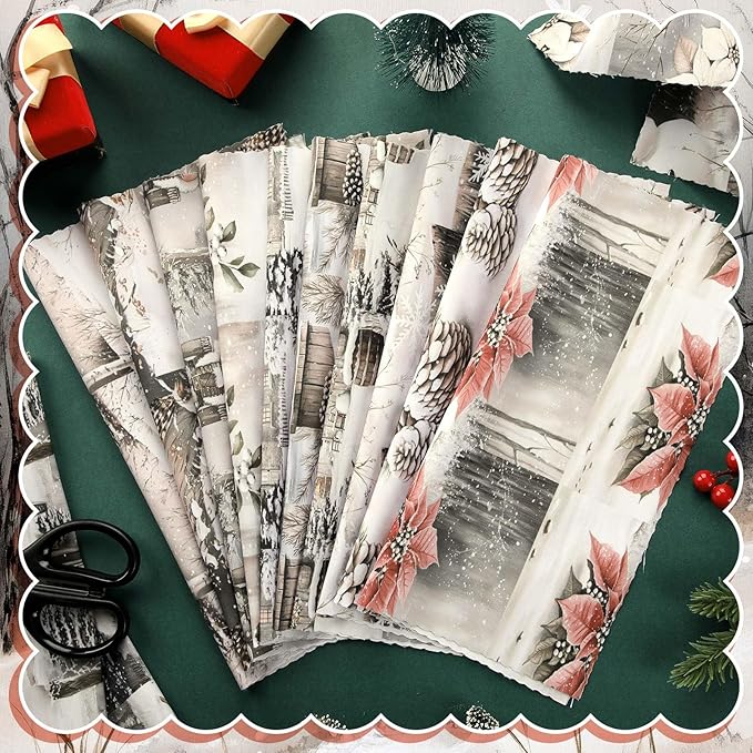 100 Pcs 5 x 5 Inch Beige Winter Quilting Fabric Neutral Christmas Fat Squares Patchwork Strips Snowman Nutcracker Reindeer Precut Fabric Bundles for Xmas Handmade DIY Craft Sewing Material