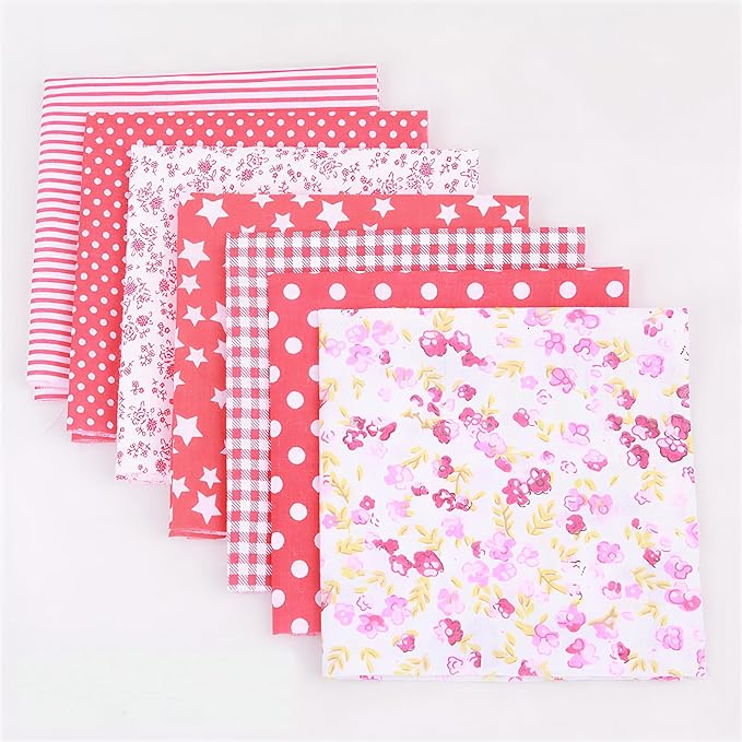 XANADU 10x10 Inch Cotton Fabric Squares Bundle -14 Pcs Pre-Cut Quilting Fabric for Sewing & Craft Patchwork (Red + Black)